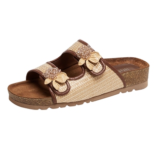 真美诗夏季新款优雅鸢尾花扣勃肯鞋一字拖度假拖鞋女YVT22BT5