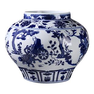 景德镇青花瓷鬼谷子下山花瓶摆件样板房民宿酒店茶室桌面画缸装饰