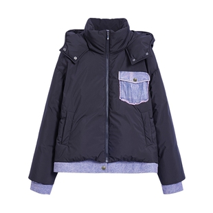 【保暖90白鸭绒】Desigual牛仔拼接假两件女士羽绒服