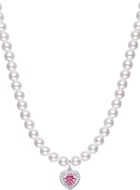 周六福S925银项链贝珠爱心链坠优雅精致送女友节日礼物