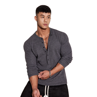 TOMATOPAPA原创秋冬长袖T恤亨利领运动休闲贴身打底衫柔软男上衣