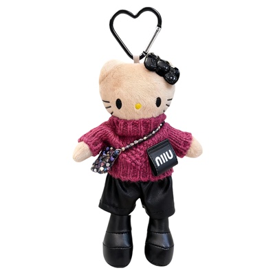 日本正版kitty酒红毛衣皮裤长腿