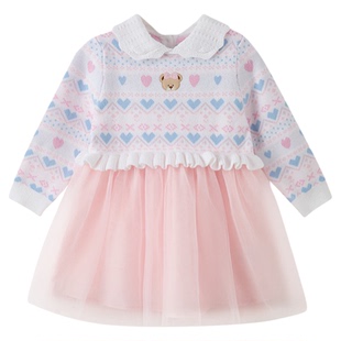 PawinPaw卡通小熊童装26年新款女宝宝儿童网纱毛织连衣裙甜美时尚