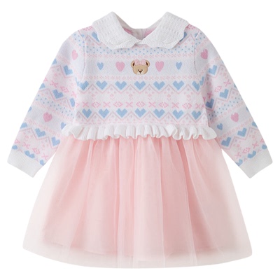 PawinPaw卡通小熊童装26年新款女宝宝儿童网纱毛织连衣裙甜美时尚