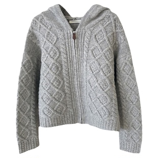 秒发!复古麻花连帽毛衣2026韩国简约纯色双头拉链羊毛针织开衫女