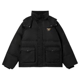 BOYLONDON冬季短款羽绒服男女款加厚防寒印花连帽外套90绒N28914