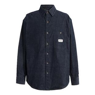 海上公路双色细条纹灯芯绒衬衫男士秋季文艺复古休闲百搭宽松上衣