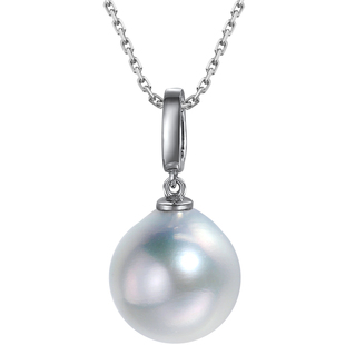 海蒂珠宝 光辉9-10mm银灰色海水Akoya珍珠吊坠18K金开合扣◇