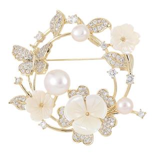 【紫罗兰正版】善花胸针高档女珍珠花朵圆形胸花小众设计感别针潮