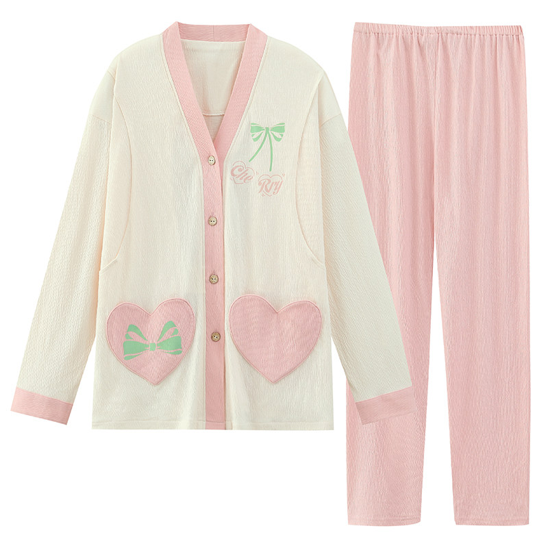 带胸垫月子服春秋纯棉可哺乳睡衣