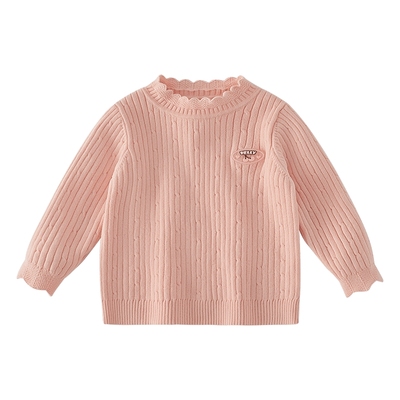 [抗起球抗静电]女童白色毛衣儿童套头打底针织衫半高领款红色上衣