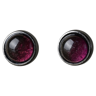 黑骨暗紫水晶氧化黑S925纯银耳钉