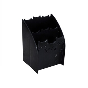 YAMADA遥控器收纳盒日本制黑猫咪笔筒文具分格储物塑料桌面整理盒