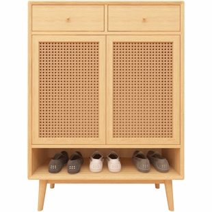 高端新品倾城鞋柜艺术竹编橡木极简侘寂北欧现代新中式工业叙利亚