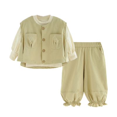 砚台家韩系女童洋气马甲套装春季