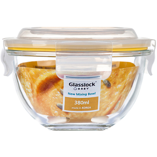 glasslock韩国进口耐热钢化玻璃碗带盖辅食保鲜盒儿童饭碗380ml