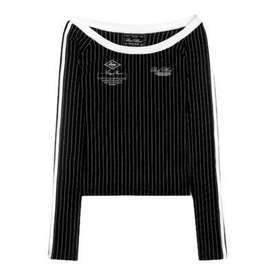 BADBLOOD美式复古条纹露肩T恤