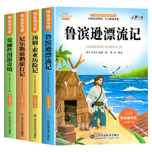 全套4册 鲁滨逊漂流记六年级下册必读的课外书正版原著完整版快乐读书吧6下汤姆索亚历险记尼尔斯骑鹅旅行记爱丽丝漫游奇境鲁宾孙