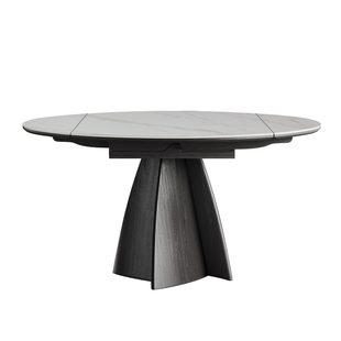 方圆两用岩板餐桌可伸缩小户型黑色意式极简方形变圆形实木餐桌