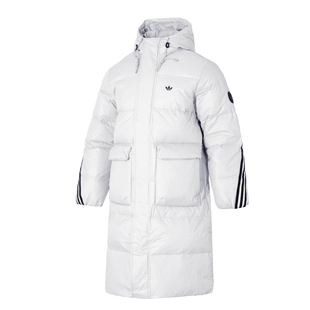 阿迪达斯三叶草长款白色羽绒服男款女款2026冬季新款鸭绒保暖外套