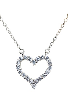 奥米迪奥镂空爱心镶钻纯银项链女