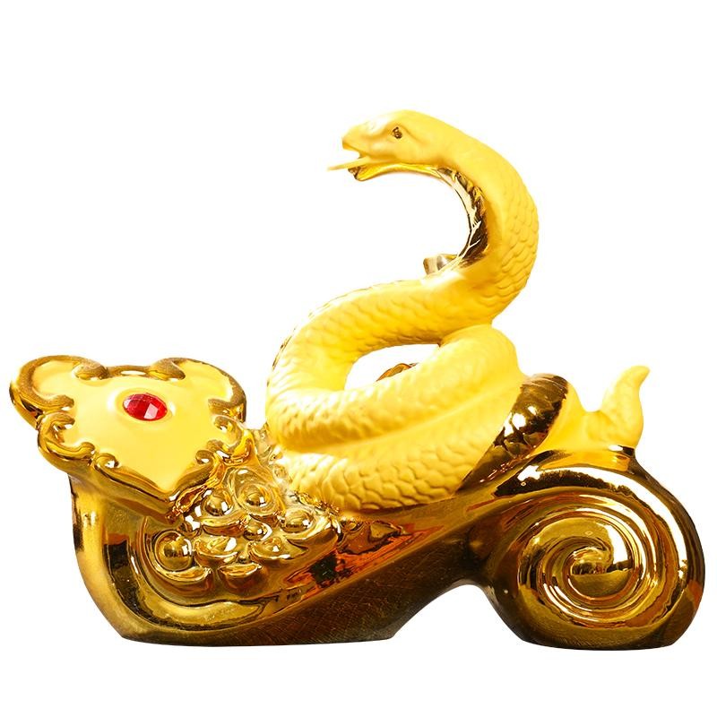 景德镇仿古镀金生肖蛇陶瓷酒瓶