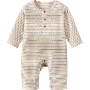 babylove婴儿连体衣春秋男女宝宝哈衣爬服洋气百搭秋装条纹衣服