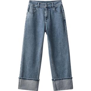 播商场同款蓝色窄款可露丽直筒牛仔裤女秋简约气质裤子BDR3KD1876