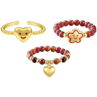 ZEGL设计师圣诞新年小红花天然红玛瑙秋冬戒指女小众串珠指环礼物