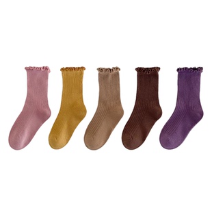 儿童袜子春秋款纯棉女童中筒公主白色木耳边堆堆袜秋季宝宝花边