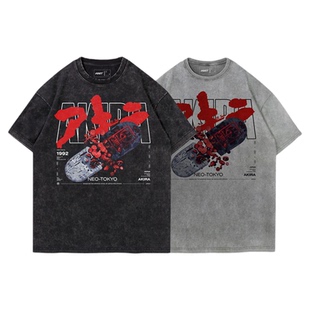 TEE7-复古动漫阿基拉东京药丸限量款水洗做旧短袖T恤纯棉宽松日系