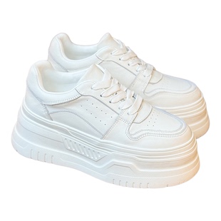 真皮厚底平增高8cm女款小白鞋2025新款春秋简洁百搭韩版松糕单鞋