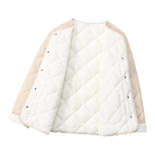 女士棉袄轻薄短款纯色夹棉外套秋冬季新款百搭菱形格棉衣加绒棉服