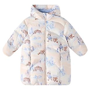 笛莎官方旗舰女童羽绒服冬季新款儿童女宝童装中长款洋气印花连帽