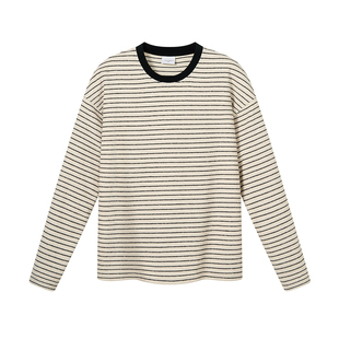 714street羊毛混纺毛巾料条纹长袖T恤男25秋冬情侣装桑蚕丝上衣女