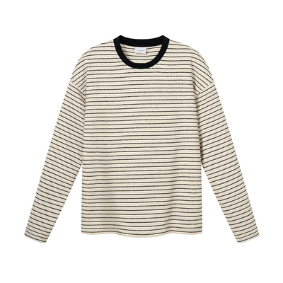 714street毛巾料条纹长袖T恤