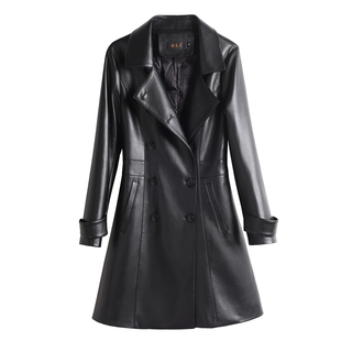 海宁新款真皮皮衣女中长款可拆内胆羽绒服收腰显瘦绵羊皮风衣外套