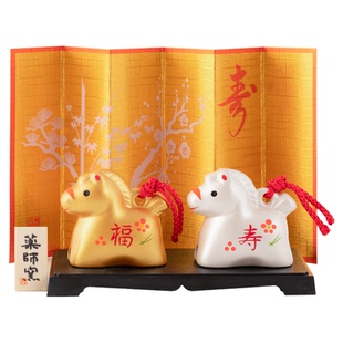 2026日本药师窑生肖马摆件陶瓷福寿金银土铃马年招财守护除厄长寿