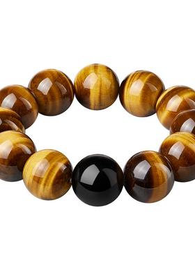 黄虎眼石手串男士天然黑曜石海蓝宝五行补缺喜火水文玩佛珠手链