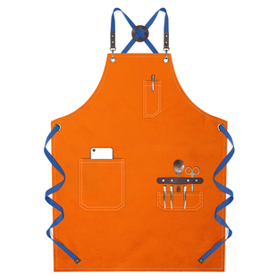 围裙餐饮专用咖啡店烘焙调酒师吧台牛仔帆布背带男工作服定制logo