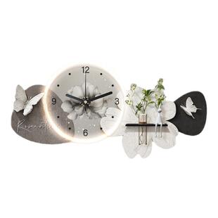 石来运转带时钟表餐厅装饰画高级感水培绿植客厅挂画2026新款壁灯