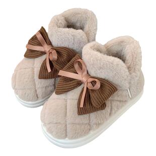 细细条 网红少女心绸带蝴蝶结棉鞋女冬季外穿百搭保暖加厚雪地靴