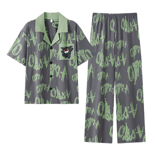 【轻柔软】睡衣男短袖长裤夏季纯棉薄款青少年休闲卡通家居服套装