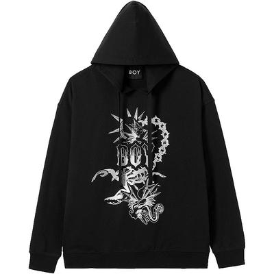 boylondon套头衫连帽卫衣潮黑色