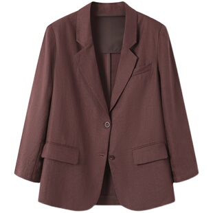 THEMENG 红酒 100亚麻极简老钱风通勤纯色高级感长袖西装女秋