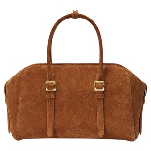 Fabrique保龄球包柔软麂皮绒牛皮轻便斜挎手提包复古针扣枕头包