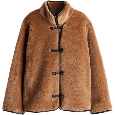 HM女装短外套冬季立领宽松时尚休闲毛茸保暖开衫1246402