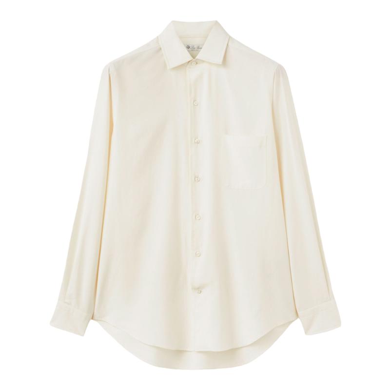 Loro Piana/诺悠翩雅男装白色丝绸尖领长袖商务通勤百搭衬衫