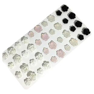 100颗美甲极光山茶花白色黑色冰透混合立体玫瑰花盒装混装指甲贴