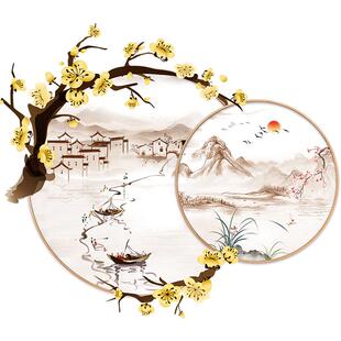 山水画贴纸墙纸自粘客厅电视背景墙中国风3d竹子遮丑书房装饰壁纸